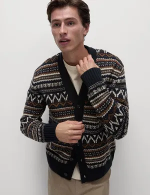 Lambswool Blend Fair Isle V-Neck Cardigan