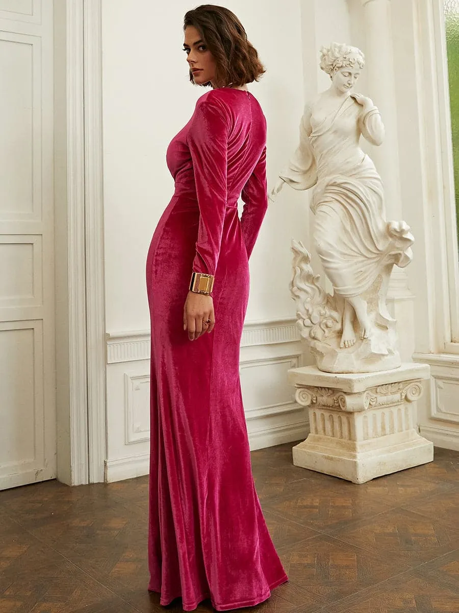 Long Sleeve Velvet Elegant Green Evening Dress XJ940