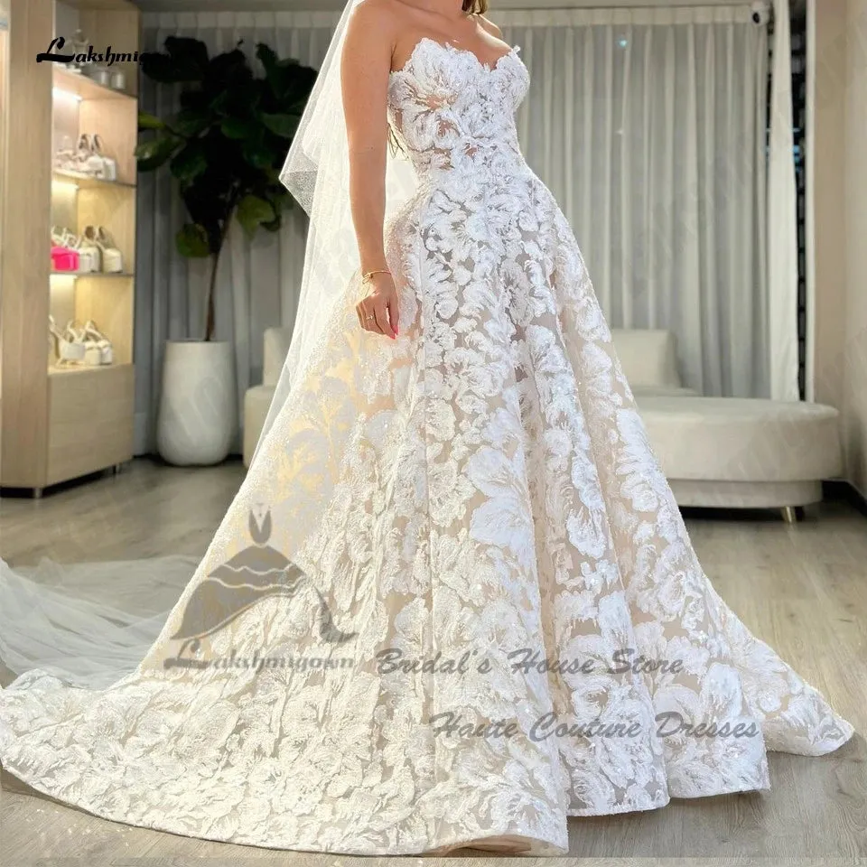 Luxury Lace Boho Wedding Gowns Off The Shoulder Robe Mariee Sparkly Champagne Bridal Dresses