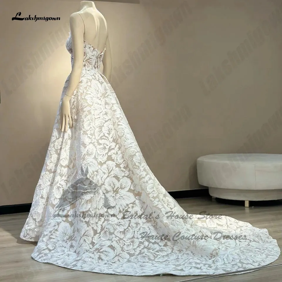 Luxury Lace Boho Wedding Gowns Off The Shoulder Robe Mariee Sparkly Champagne Bridal Dresses
