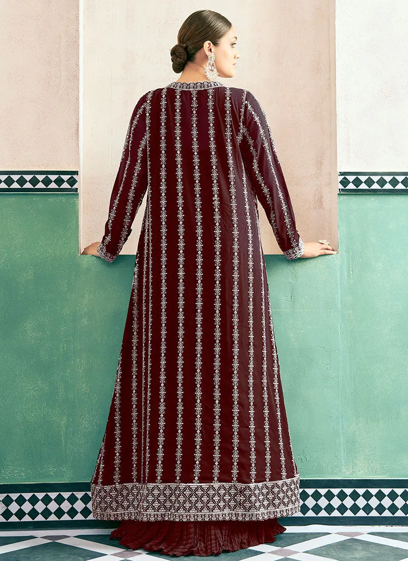 Maroon Embroidery Jacket Style Anarkali Dress