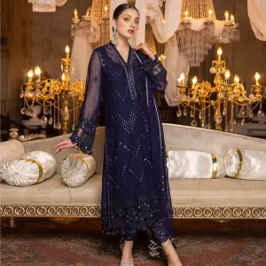 Merakish Luxury Embroidered Chiffon Collection – Navy Blue
