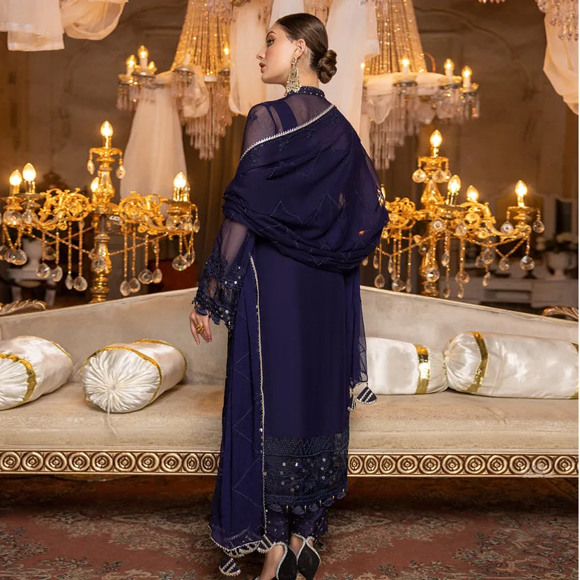 Merakish Luxury Embroidered Chiffon Collection – Navy Blue