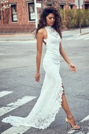 Mermaid Halter Open Back Beach Wedding Dress