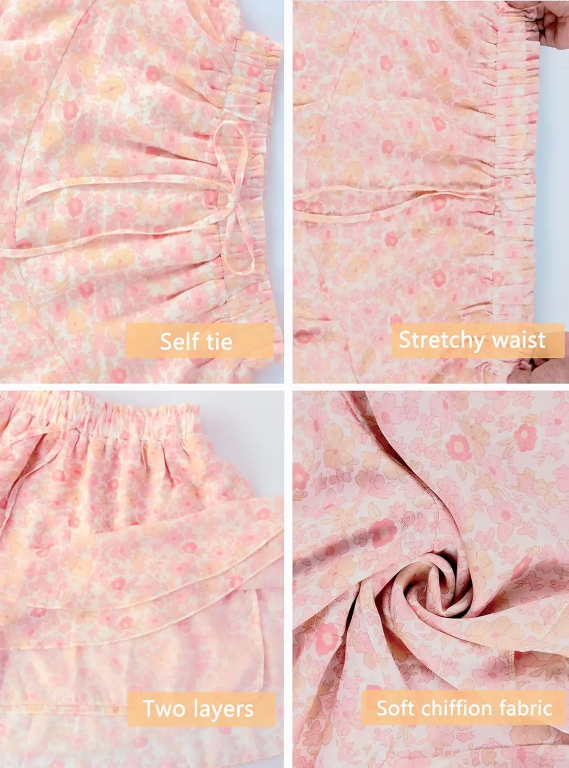 Mini Skirts for Women 2025 Casual Boho Floral Skorts Layered Hem A-Line Tennis Chiffon Shorts