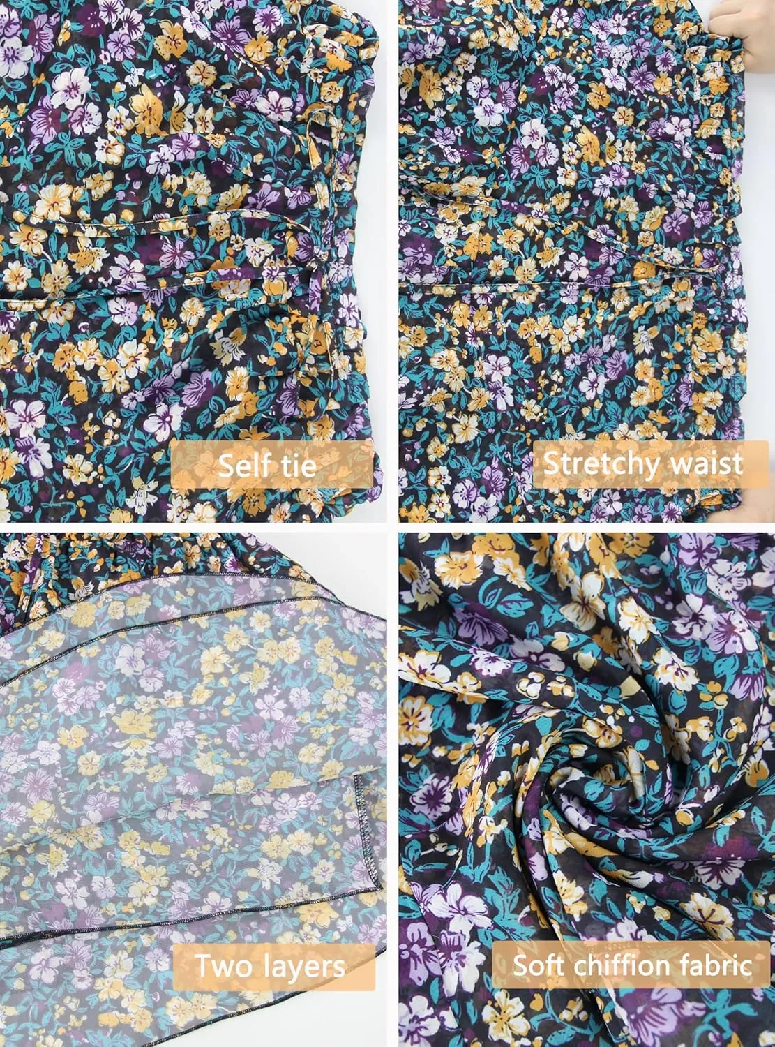 Mini Skirts for Women 2025 Casual Boho Floral Skorts Layered Hem A-Line Tennis Chiffon Shorts