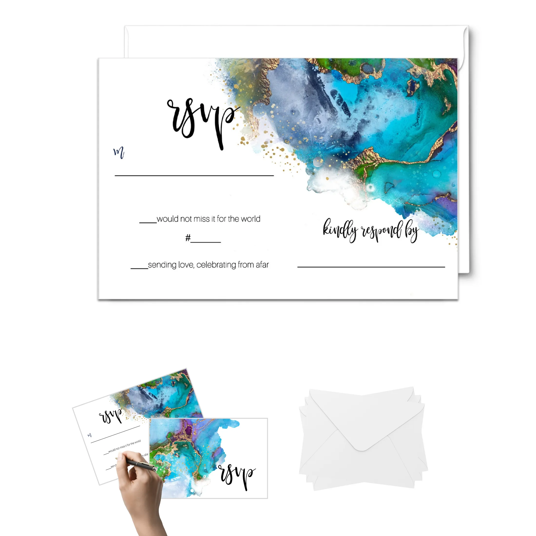 Modern Teal & Purple Watercolor RSVP Cards - Chic Wedding Response Set, 3.5x5, Envelopes Included, 25 Pack