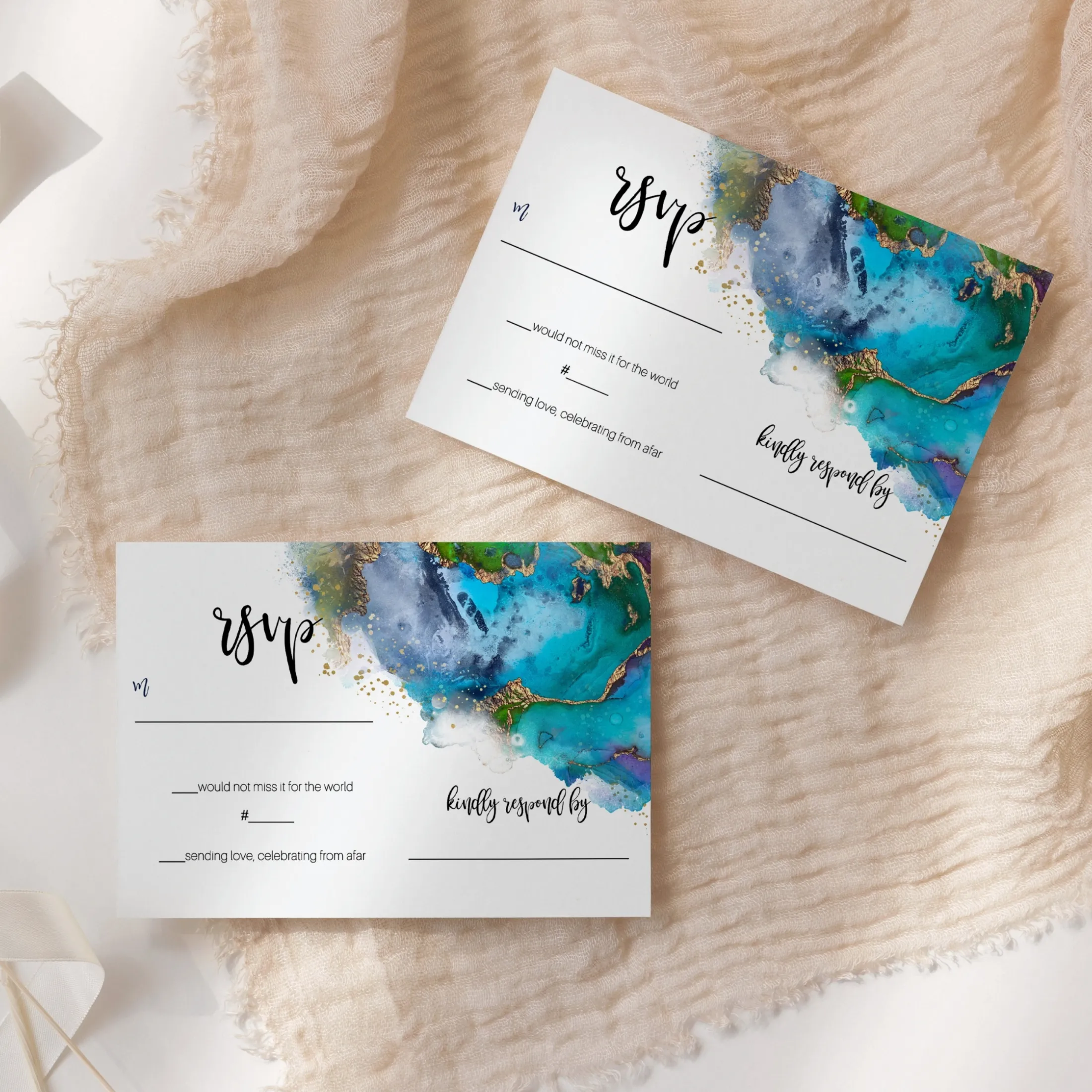 Modern Teal & Purple Watercolor RSVP Cards - Chic Wedding Response Set, 3.5x5, Envelopes Included, 25 Pack