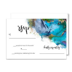 Modern Teal & Purple Watercolor RSVP Cards - Chic Wedding Response Set, 3.5x5, Envelopes Included, 25 Pack
