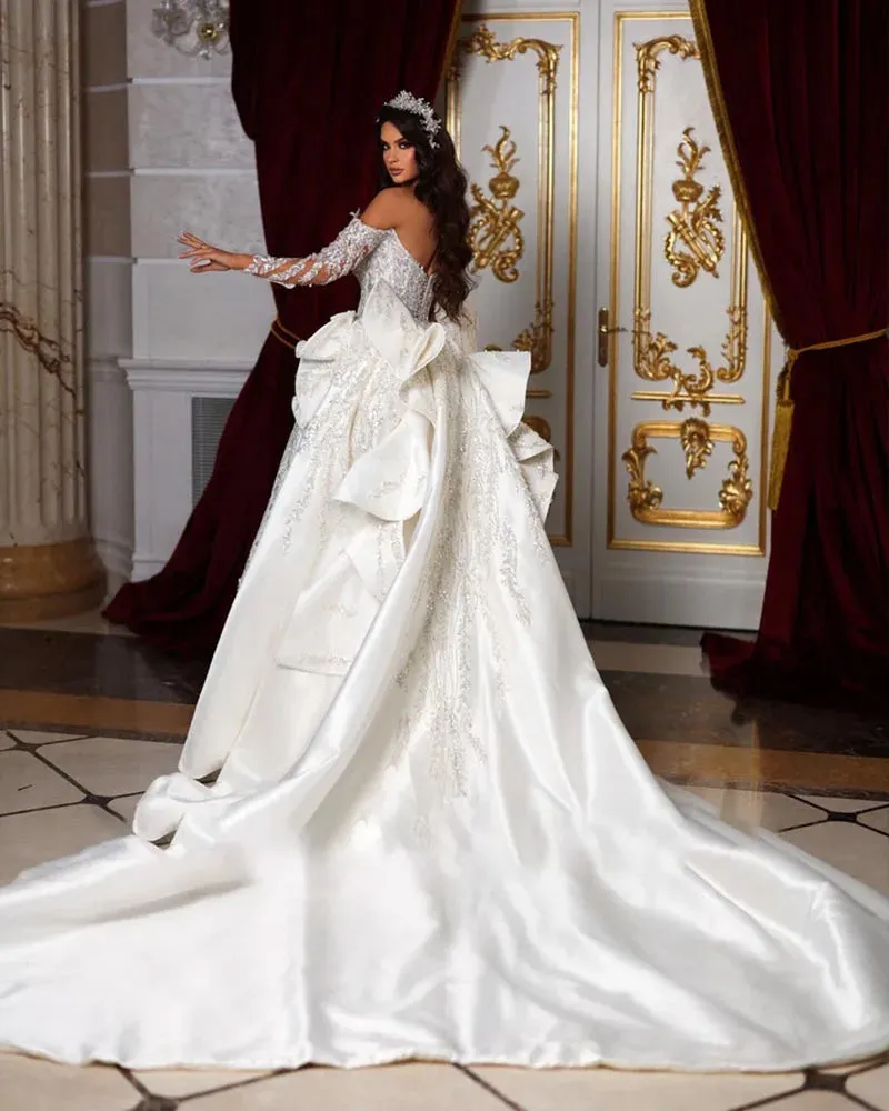 Off The Shoulder Long Sleeve Shiny Beading Crystal Mermaid Wedding Dress