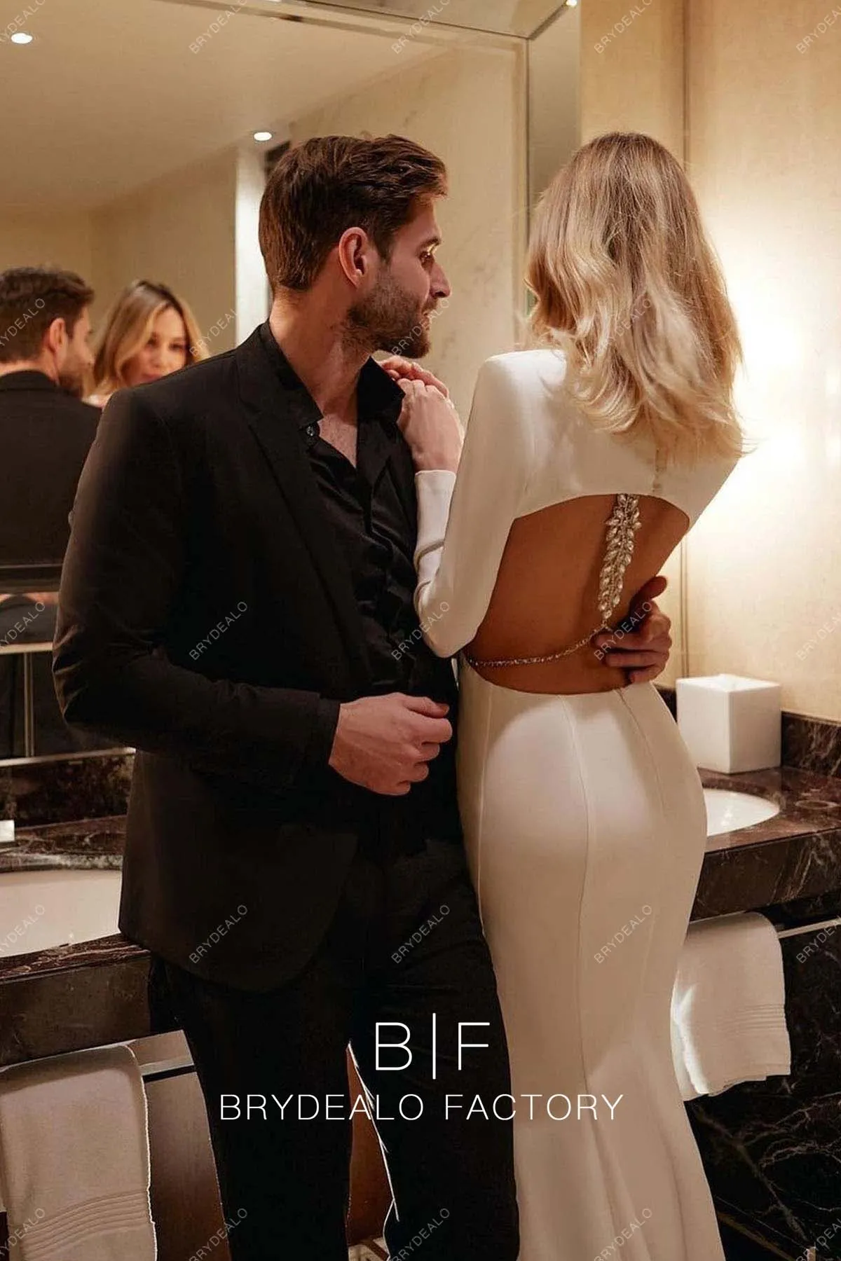 Open Back Long Sleeves Elegant Custom Mermaid Wedding Dress