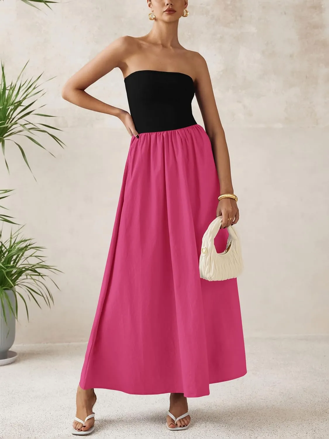 PRETTYGARDEN Women 2025 Summer Elegant Strapless Maxi Dress Tube Top Dress A Line Flowy Long Wedding Party Cocktail Dresses