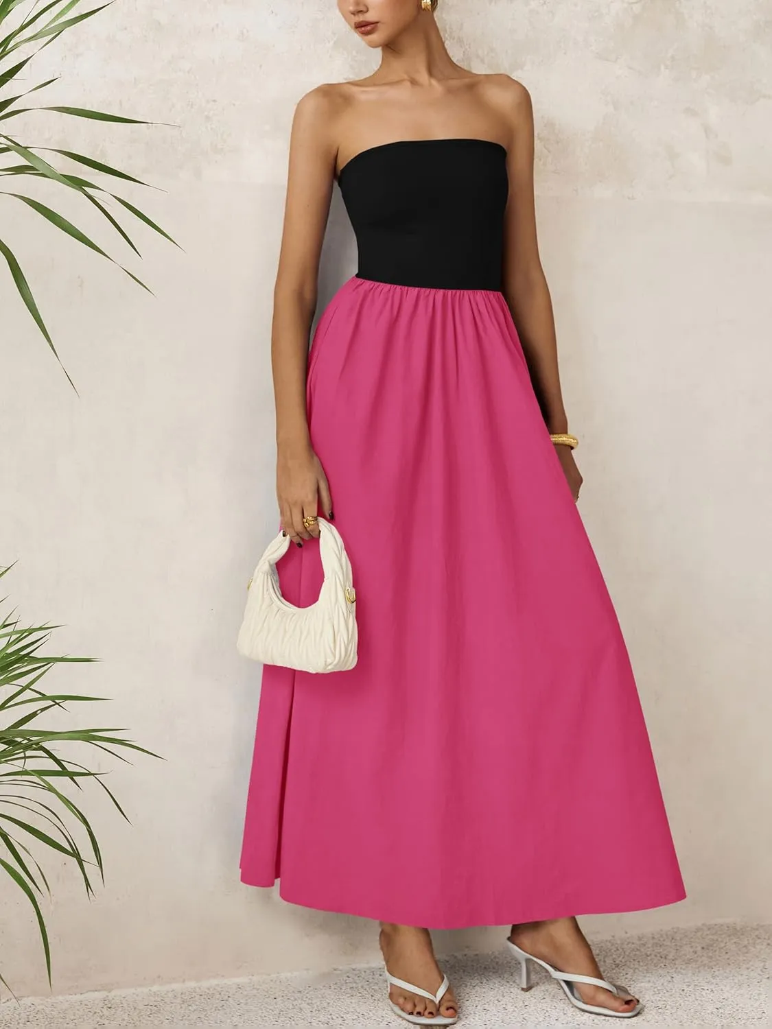 PRETTYGARDEN Women 2025 Summer Elegant Strapless Maxi Dress Tube Top Dress A Line Flowy Long Wedding Party Cocktail Dresses
