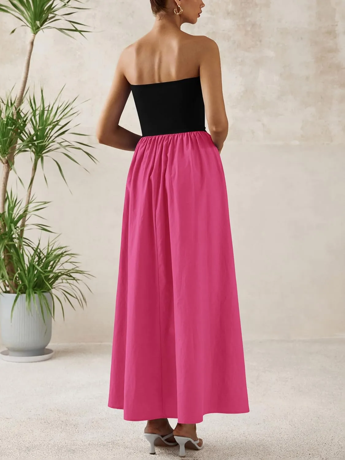 PRETTYGARDEN Women 2025 Summer Elegant Strapless Maxi Dress Tube Top Dress A Line Flowy Long Wedding Party Cocktail Dresses