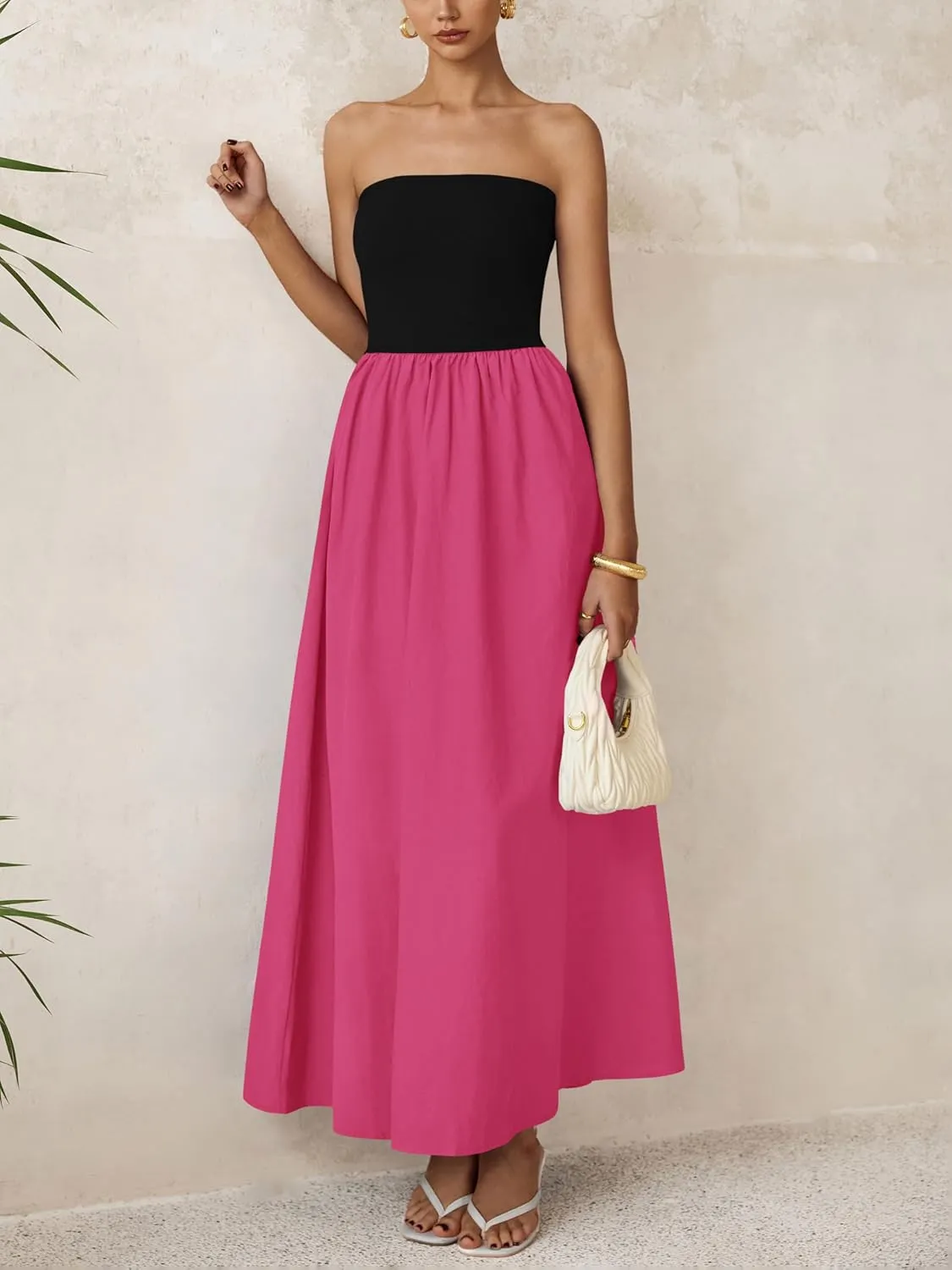 PRETTYGARDEN Women 2025 Summer Elegant Strapless Maxi Dress Tube Top Dress A Line Flowy Long Wedding Party Cocktail Dresses