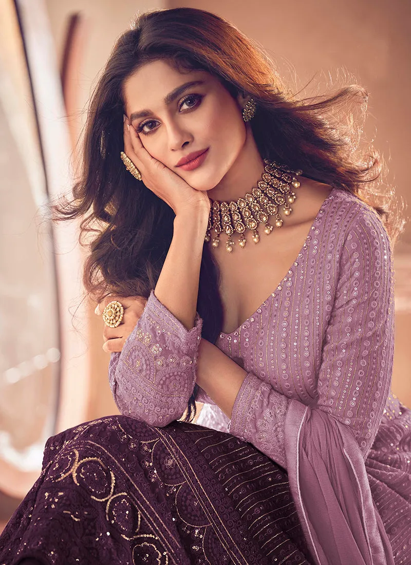 Purple Traditional Sequence Embroidered Wedding Anarkali Lehenga