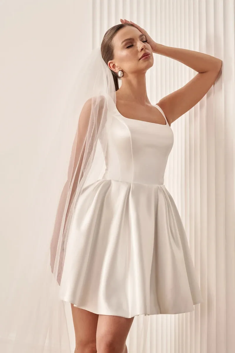 Satin Short Wedding Dress Square Collar Bridal Gown
