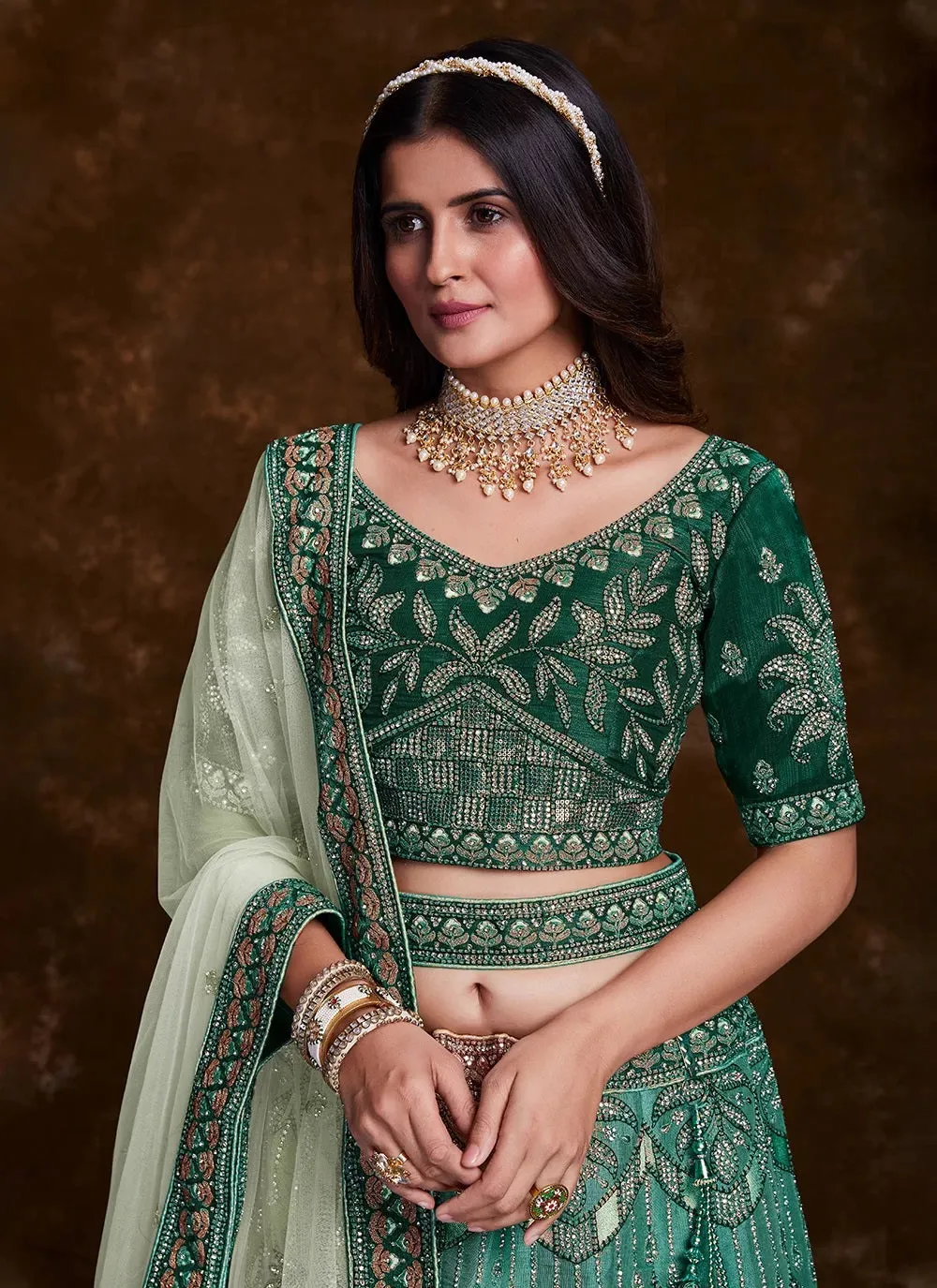 Sea Green Art Silk Lehenga Set with Exquisite Work - Lehenga Designs