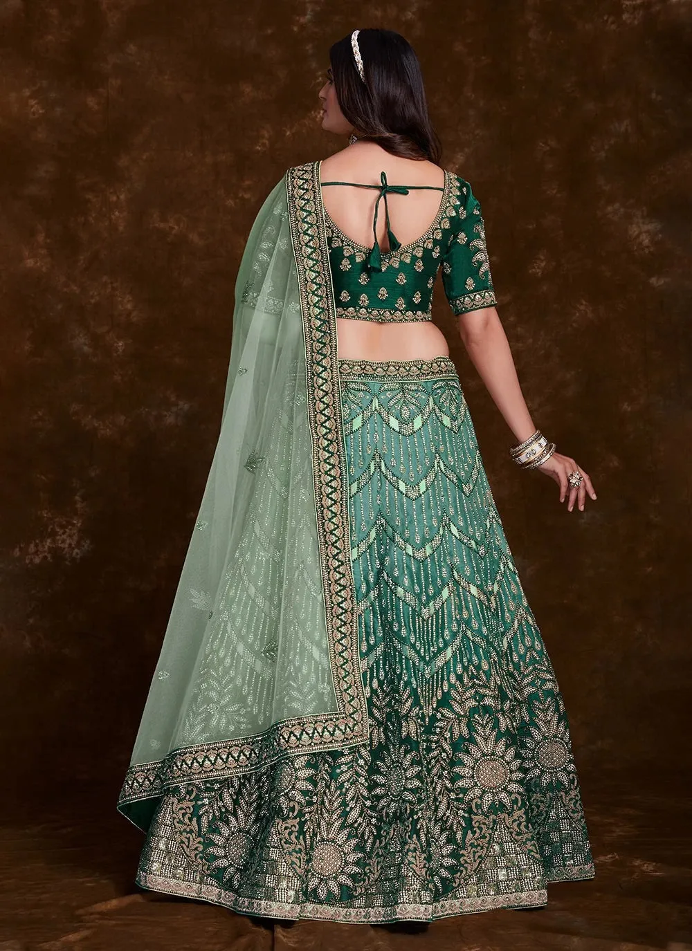 Sea Green Art Silk Lehenga Set with Exquisite Work - Lehenga Designs