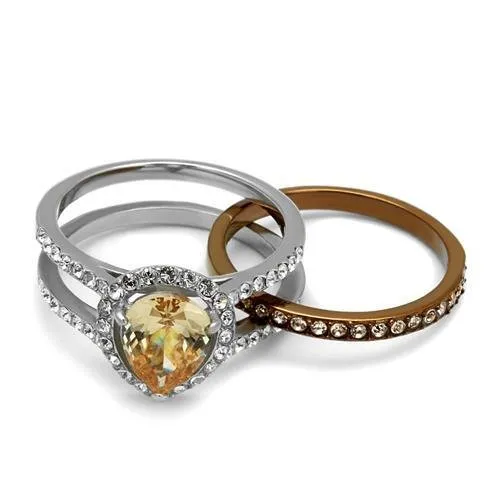 Two Tone IP Light Brown (IP Light coffee) Stainless Steel Ring with AAA Grade CZ in Champagne for Women Style TK2961