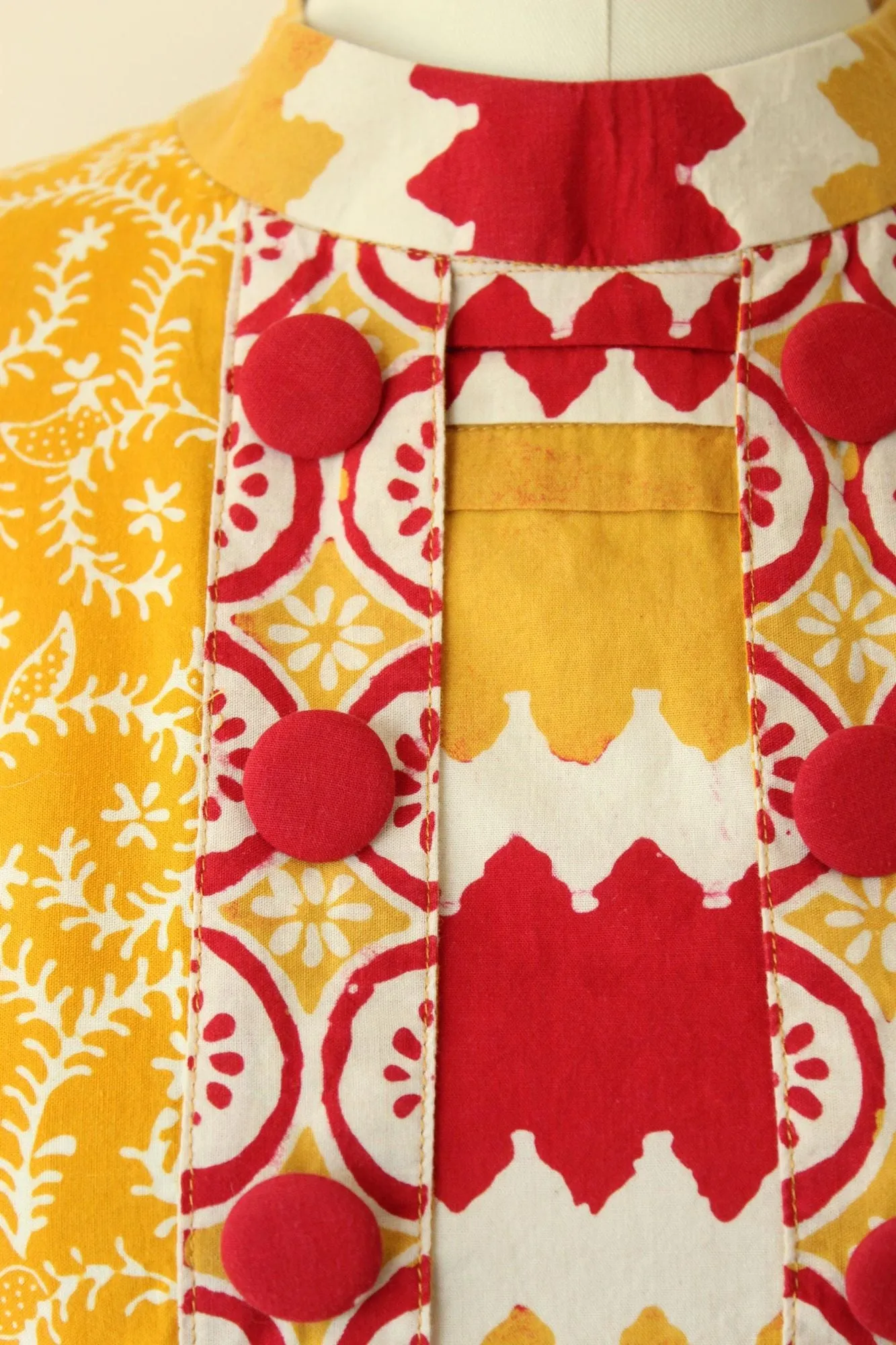 Vintage 1970s Red and Yellow Cotton Boho Maxi Dress