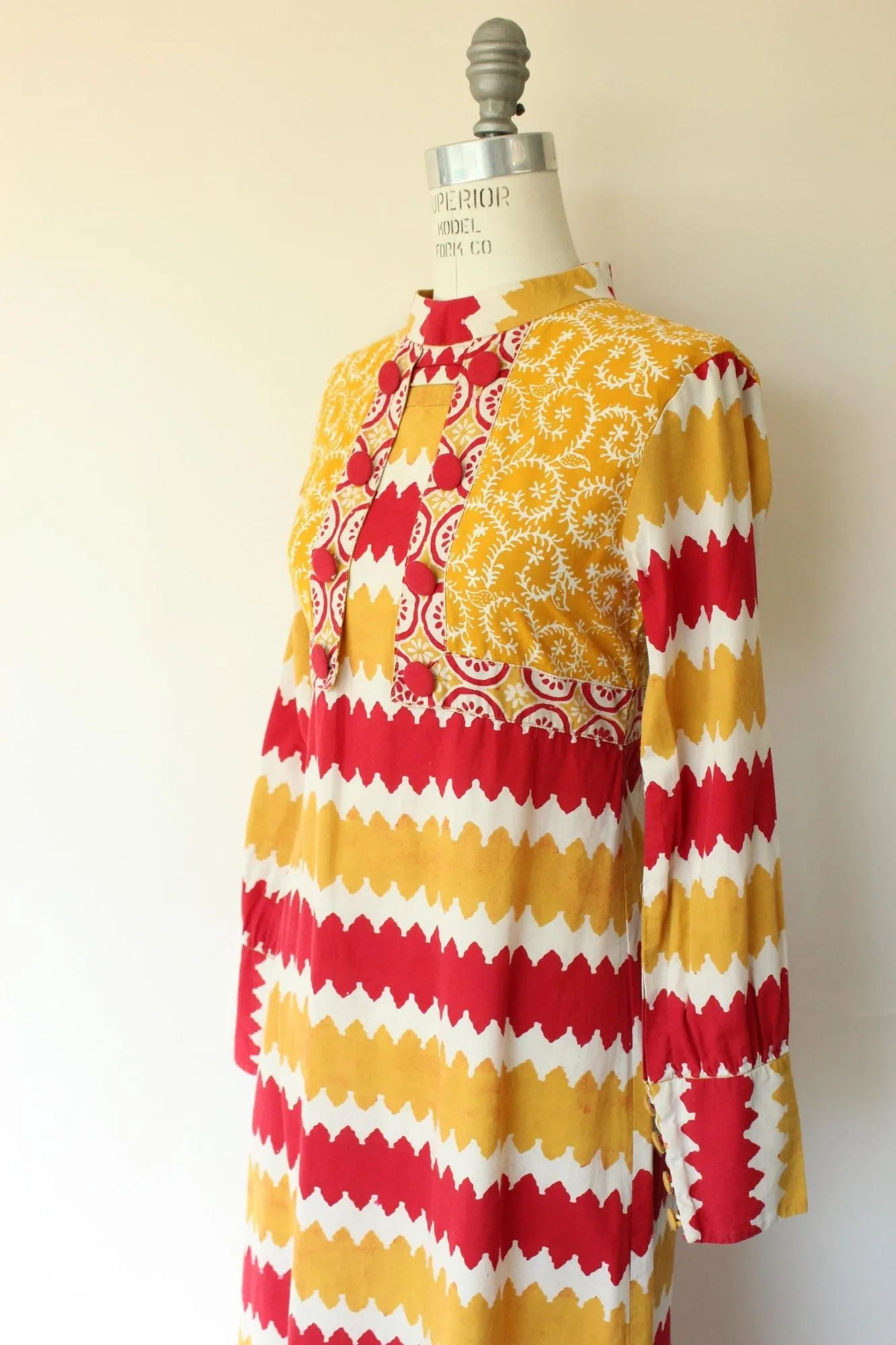 Vintage 1970s Red and Yellow Cotton Boho Maxi Dress