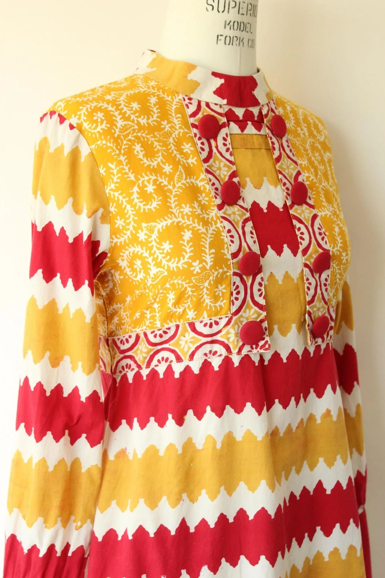 Vintage 1970s Red and Yellow Cotton Boho Maxi Dress