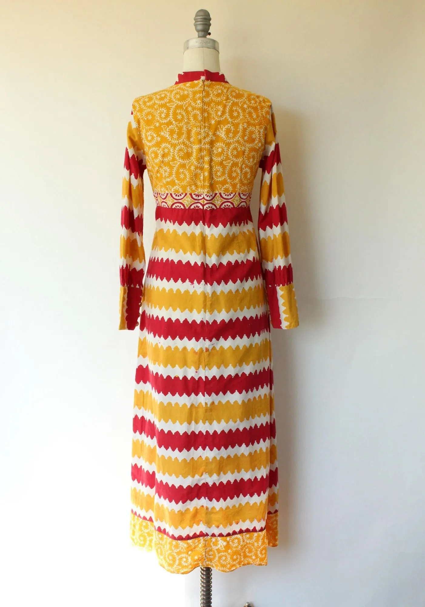 Vintage 1970s Red and Yellow Cotton Boho Maxi Dress