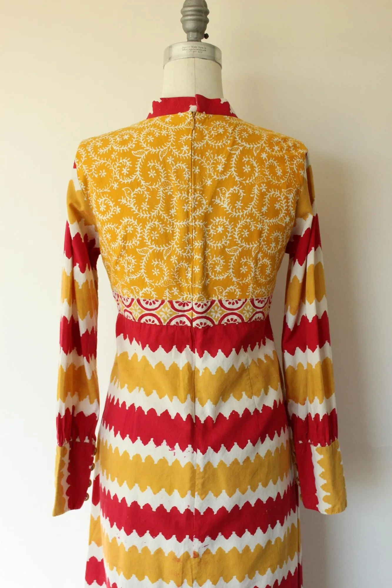 Vintage 1970s Red and Yellow Cotton Boho Maxi Dress