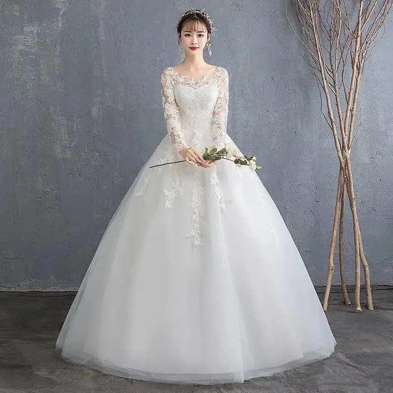 Wedding dress for women New Bride Long Sleeves Princess wedding dresses vestido novia lace up plus size ball gowns