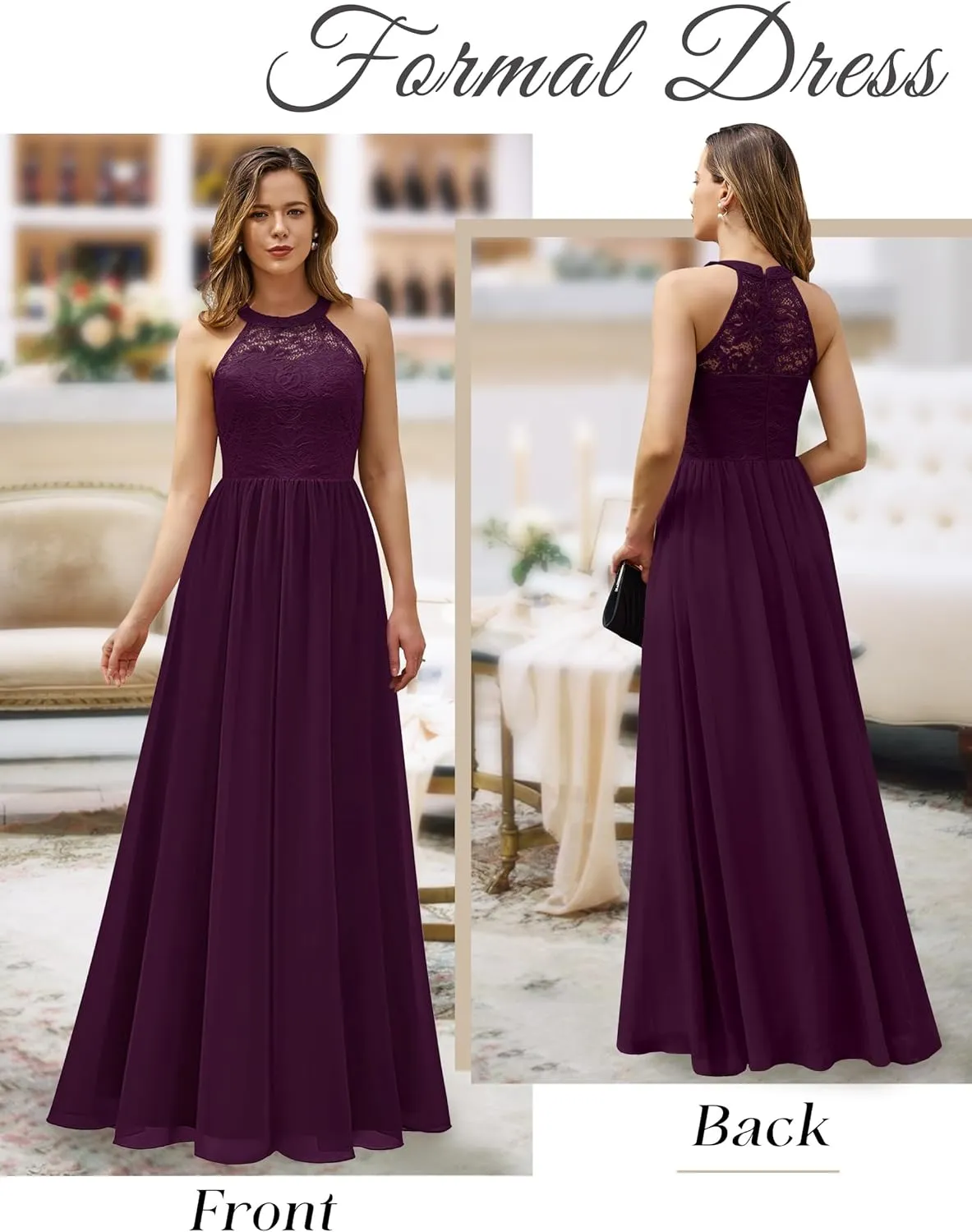 Wedtrend Women's Formal Dress, Halter Long Prom Dress Floral Lace Bridesmaid Dresses