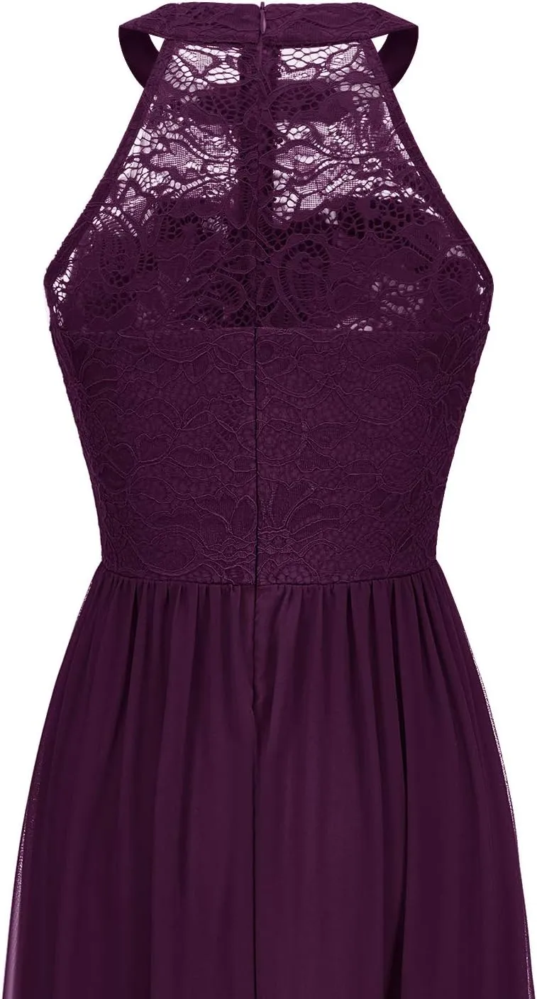 Wedtrend Women's Formal Dress, Halter Long Prom Dress Floral Lace Bridesmaid Dresses