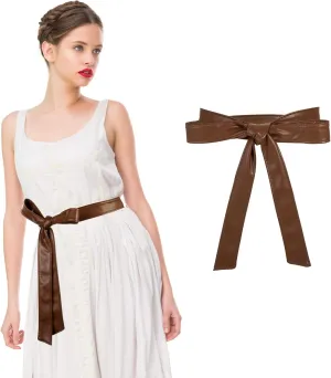 Womens Leather Belt, Obi Belt Fashion Wrap Pu Thin Belt 68X1.5In Dress Belt Tie for Women Waistband Knotted Belt
