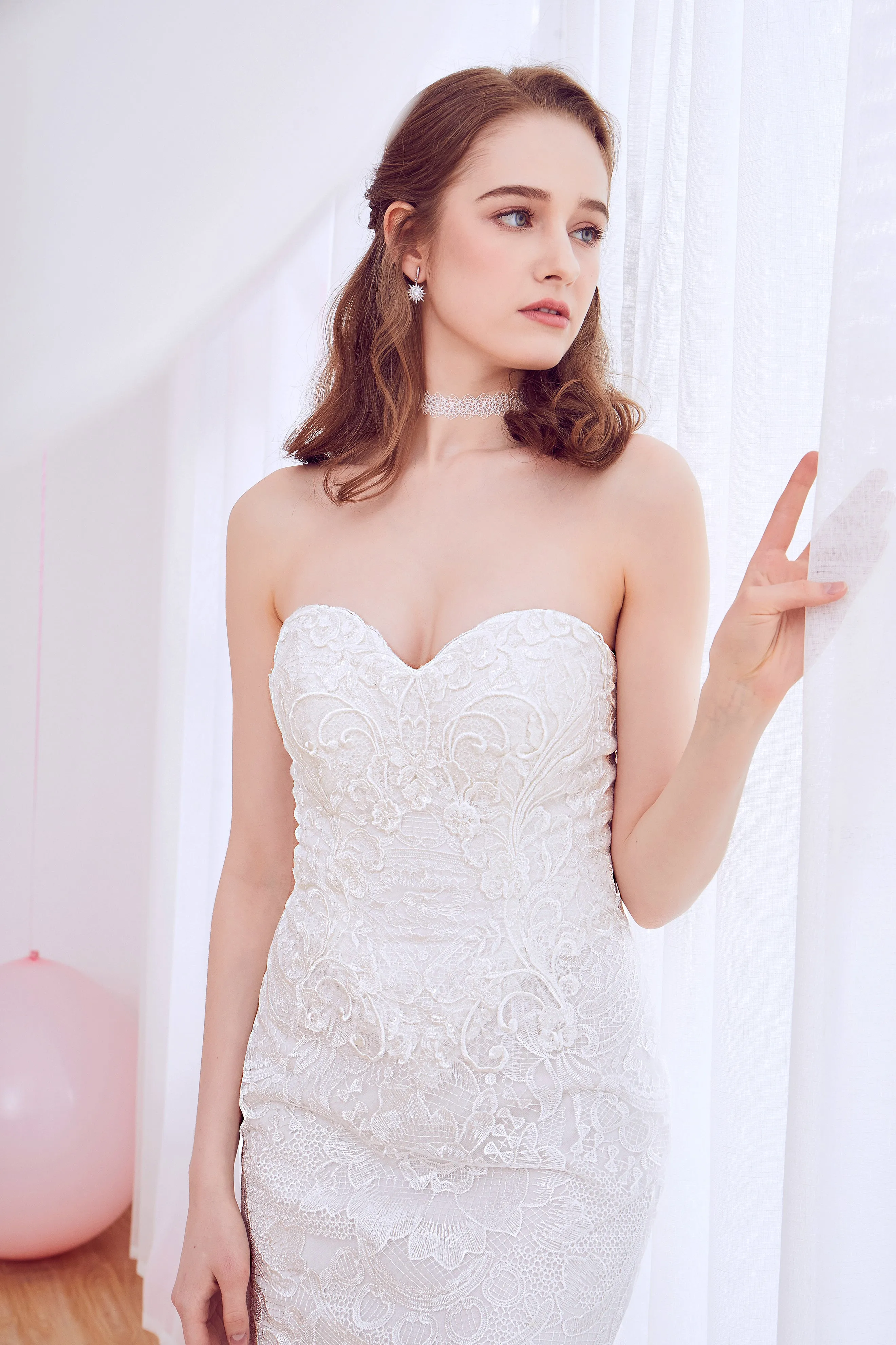 Yannia - Selena Huan French Chantilly lace strapless mermaid gown