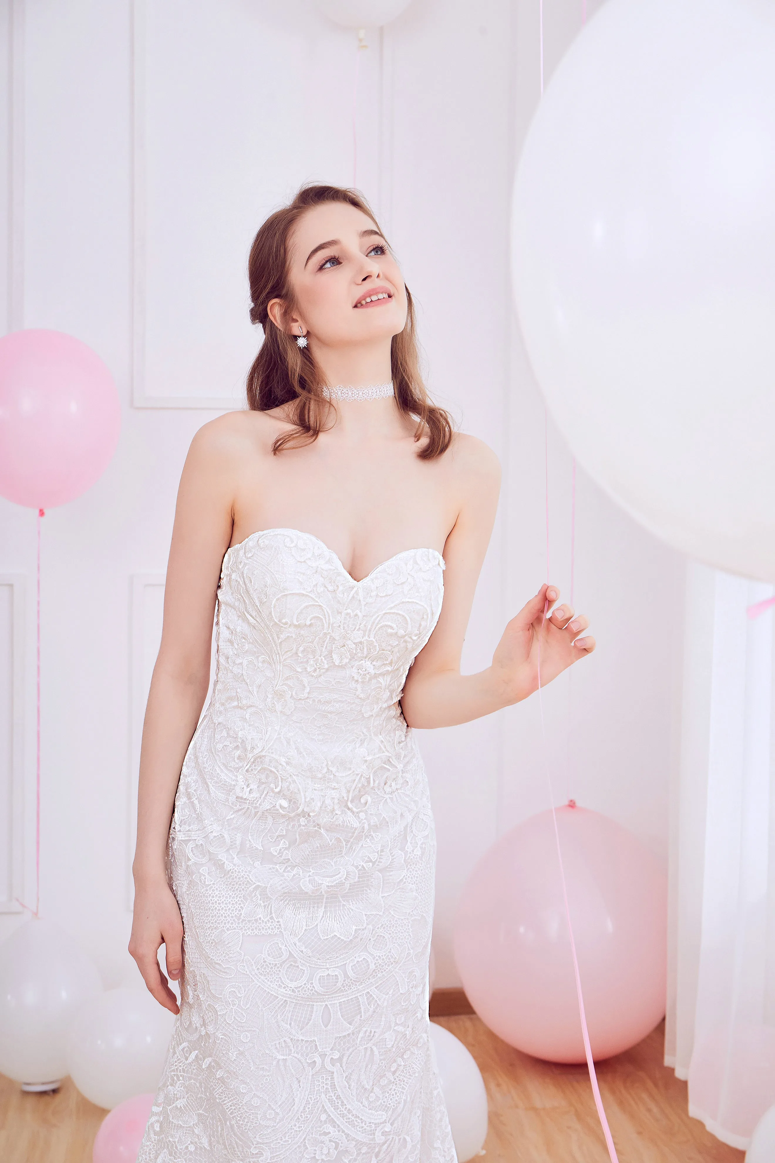 Yannia - Selena Huan French Chantilly lace strapless mermaid gown
