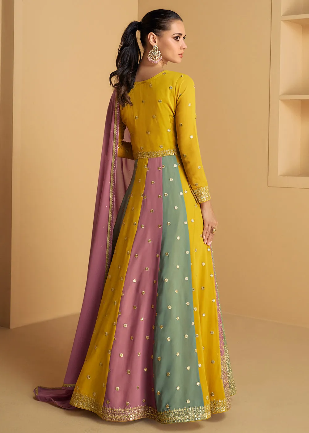 Yellow & Multicolor Embroidered Wedding Style Anarkali Suit