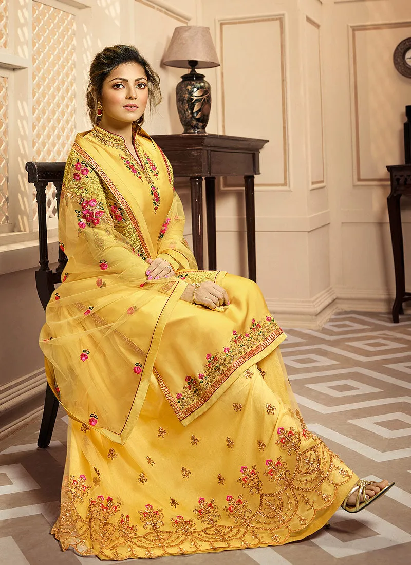 Yellow Multi Embroidered Indian Gharara/Churidar Suit